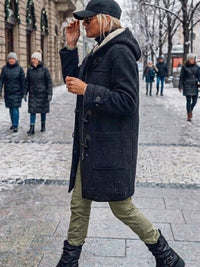 Vegan Wool Duffle Coat with Recycled Vegan Shearling