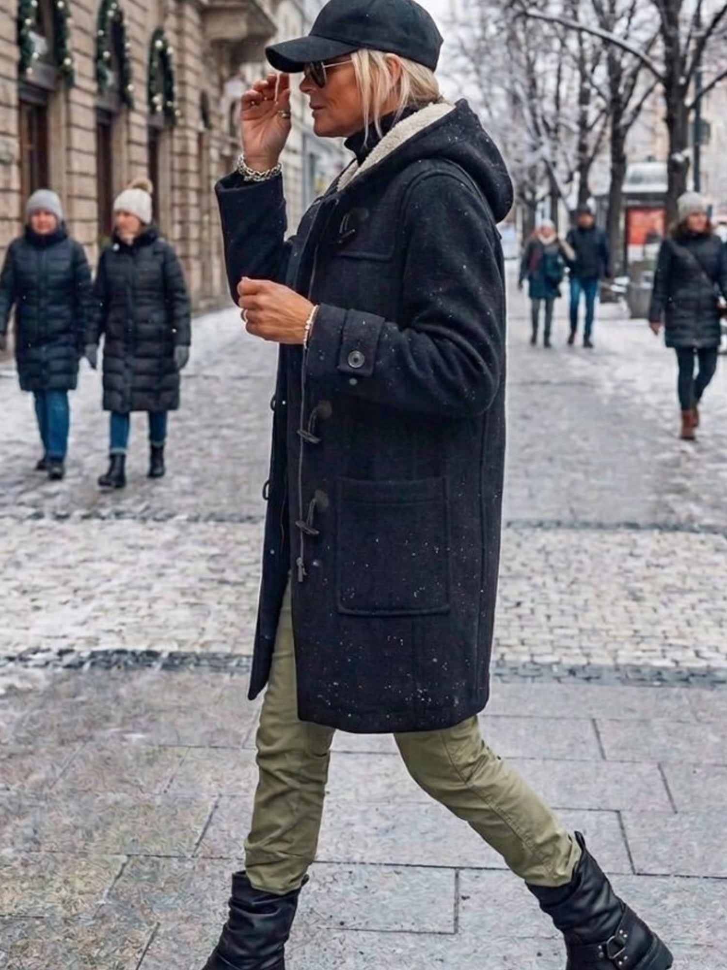 Vegan Wool Duffle Coat with Recycled Vegan Shearling