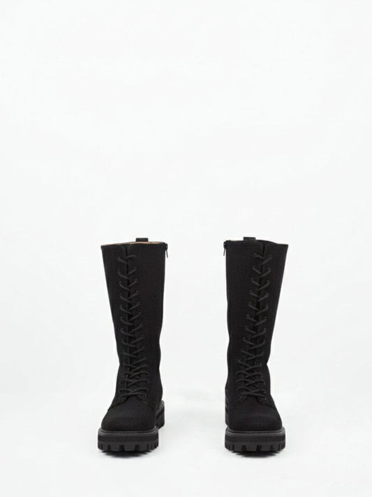 Lace-Up Vegan Suede High Boots