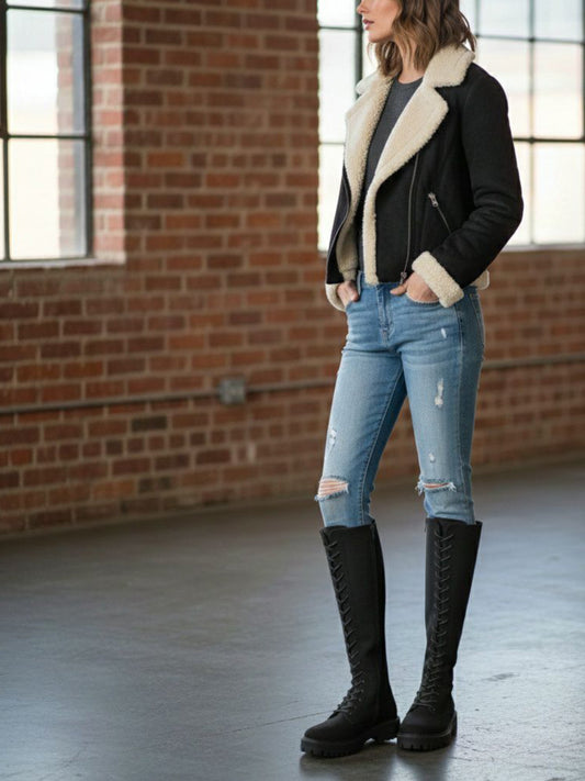 Recycled Vegan Shearling Moto Jacket