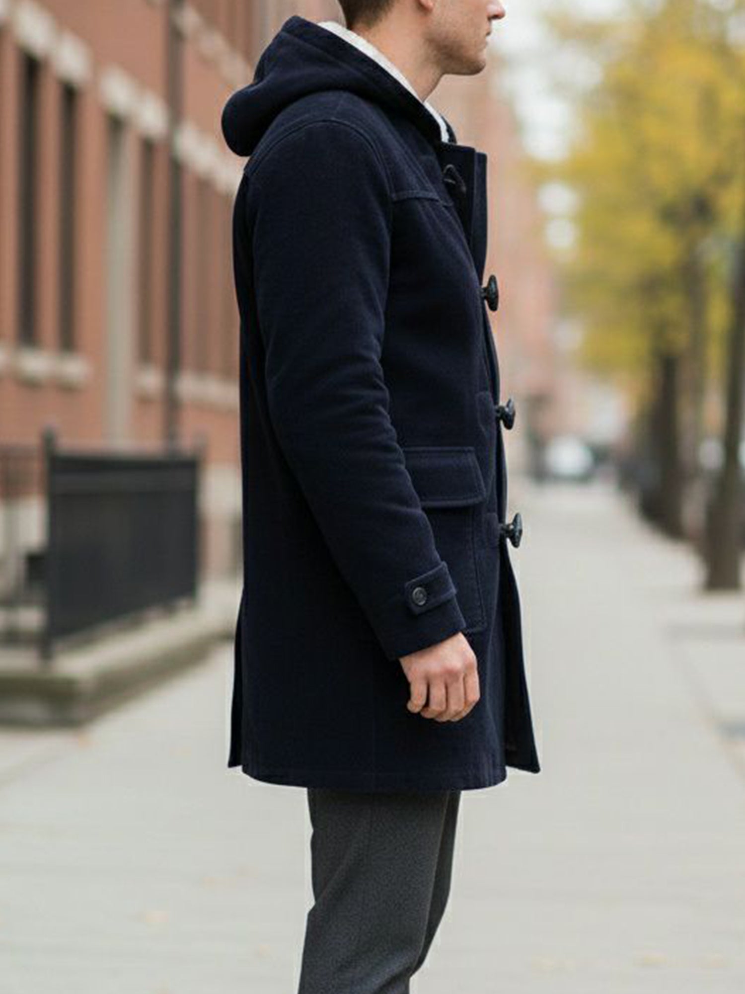 Vegan Wool Duffle Coat with Recycled Vegan Shearling