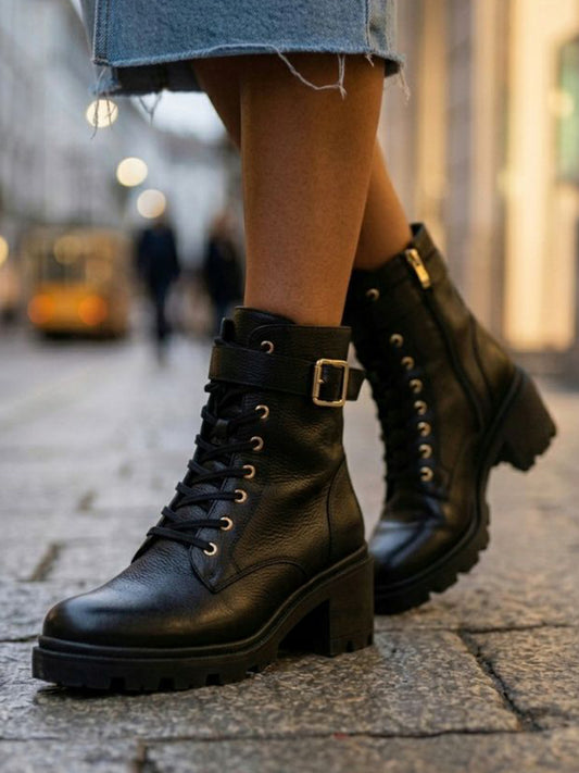 Lace Up Track Sole Booties