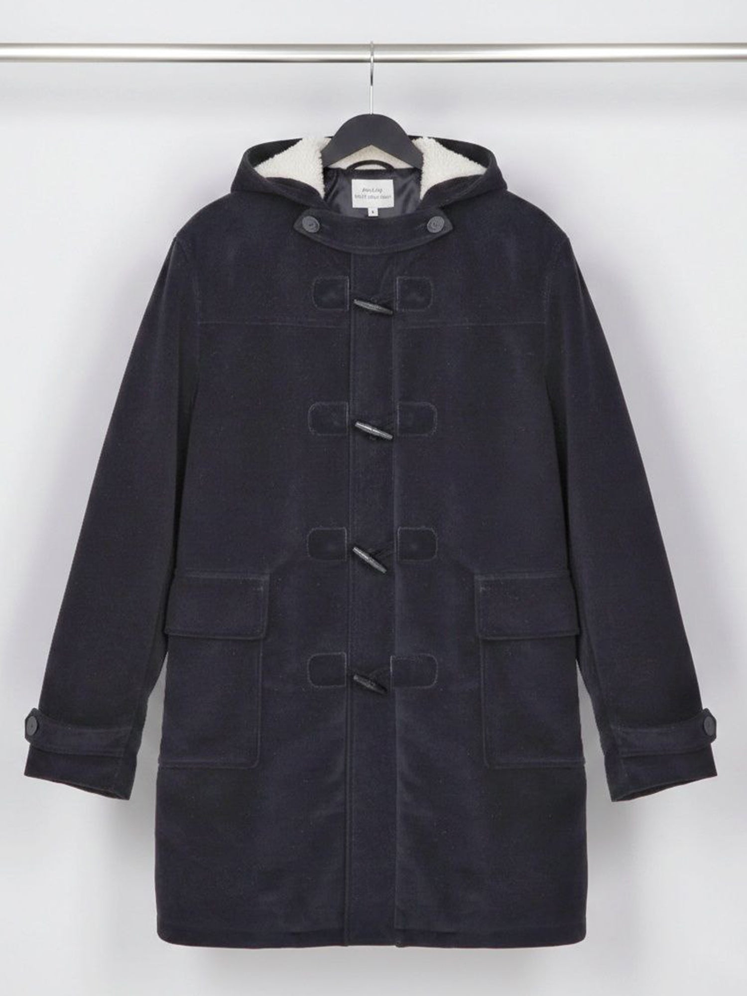 Vegan Wool Duffle Coat with Recycled Vegan Shearling