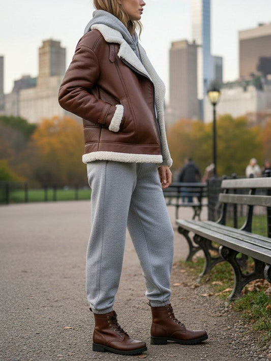 Oversized Recycled Vegan Shearling Aviator Jacket